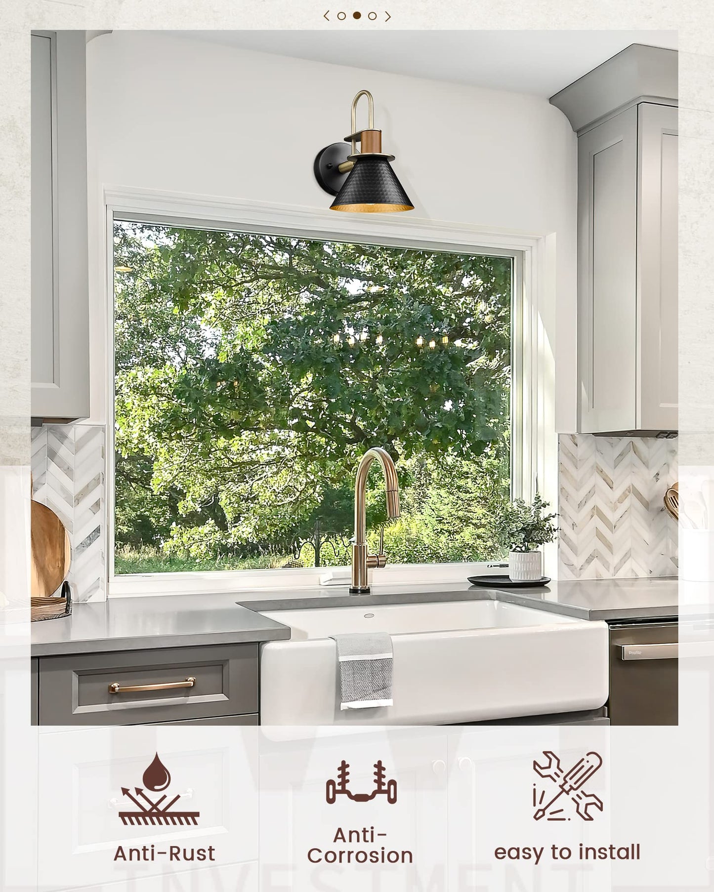 Modern Wall Sconces Set of Two, HWH Industrial Sconce Wall Lighting Indoor Wall Lamp, Gooseneck 1-Light Barn Vanity Light, Hammered Metal Shade, Black and Gold Finish, 5HZG74B-2 BK+BG