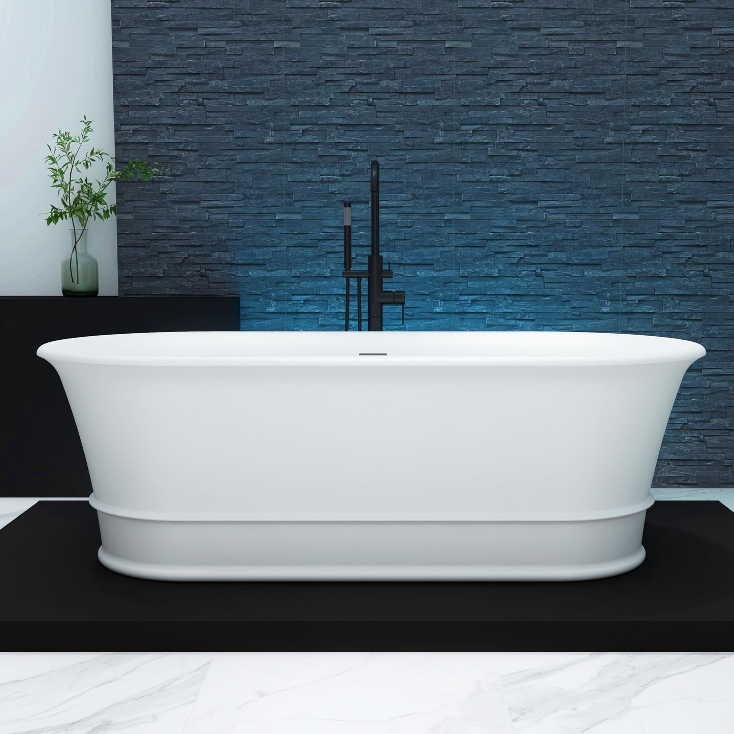 51'' Japanese Soaking Tub Freestanding Bathtub Resin Stone Bathtubs Deep soaking Tub with Overflow and Pop-up Drain - White