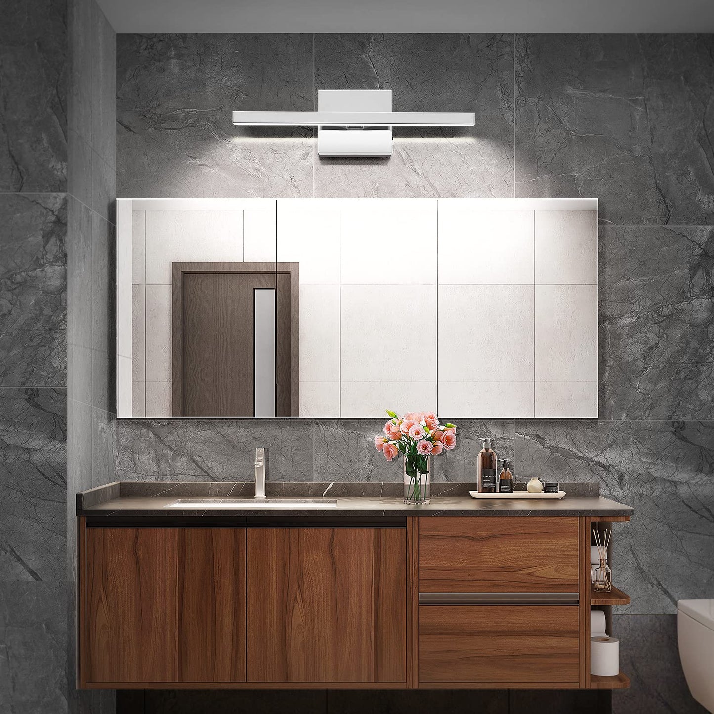 VOLISUN Modern Bathroom Vanity Light 15.7 inch, 12W Dimmable 5CCT Led Bathroom Light Fixture Over Mirror, Black Bar Vanity Light for Bathroom Mirror Restroom-ETL Certificated