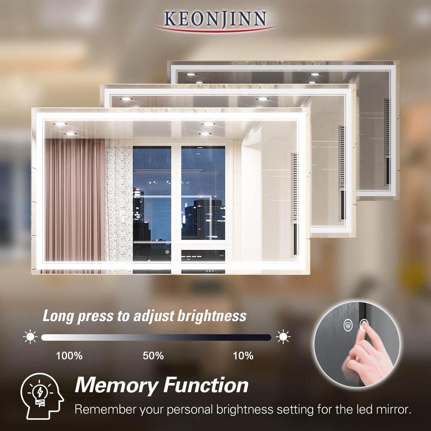 Keonjinn LED Bathroom Mirror 55 x 30 Inch Large Bathroom Mirror with Front Lights Lighted Vanity Mirror Wall Mounted Makeup Mirror Anti-Fog Dimmable Tempered Glass (Horizontal/Vertical)