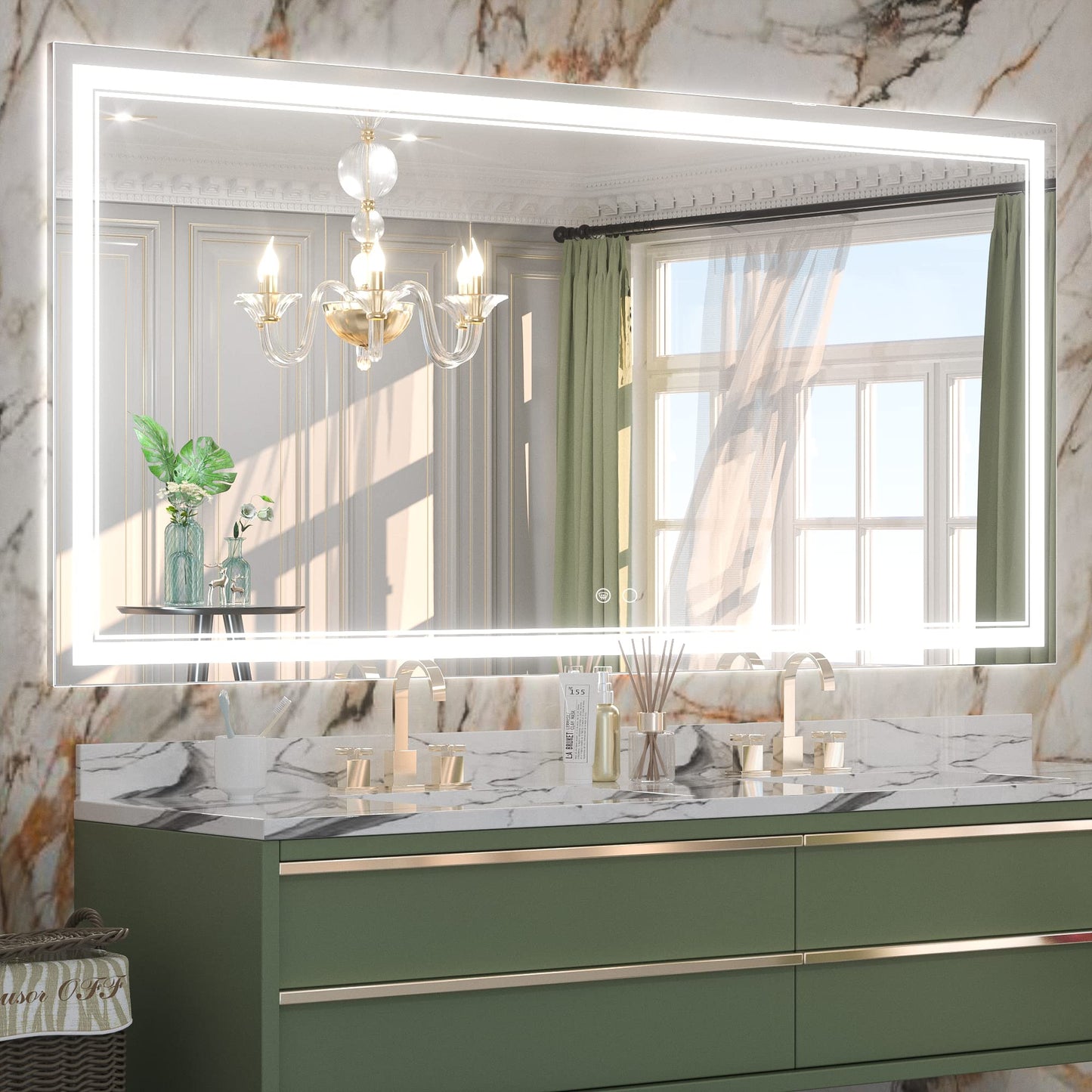 Keonjinn LED Bathroom Mirror 55 x 30 Inch Large Bathroom Mirror with Front Lights Lighted Vanity Mirror Wall Mounted Makeup Mirror Anti-Fog Dimmable Tempered Glass (Horizontal/Vertical)