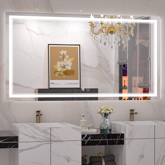 Keonjinn LED Bathroom Mirror 55 x 30 Inch Large Bathroom Mirror with Front Lights Lighted Vanity Mirror Wall Mounted Makeup Mirror Anti-Fog Dimmable Tempered Glass (Horizontal/Vertical)