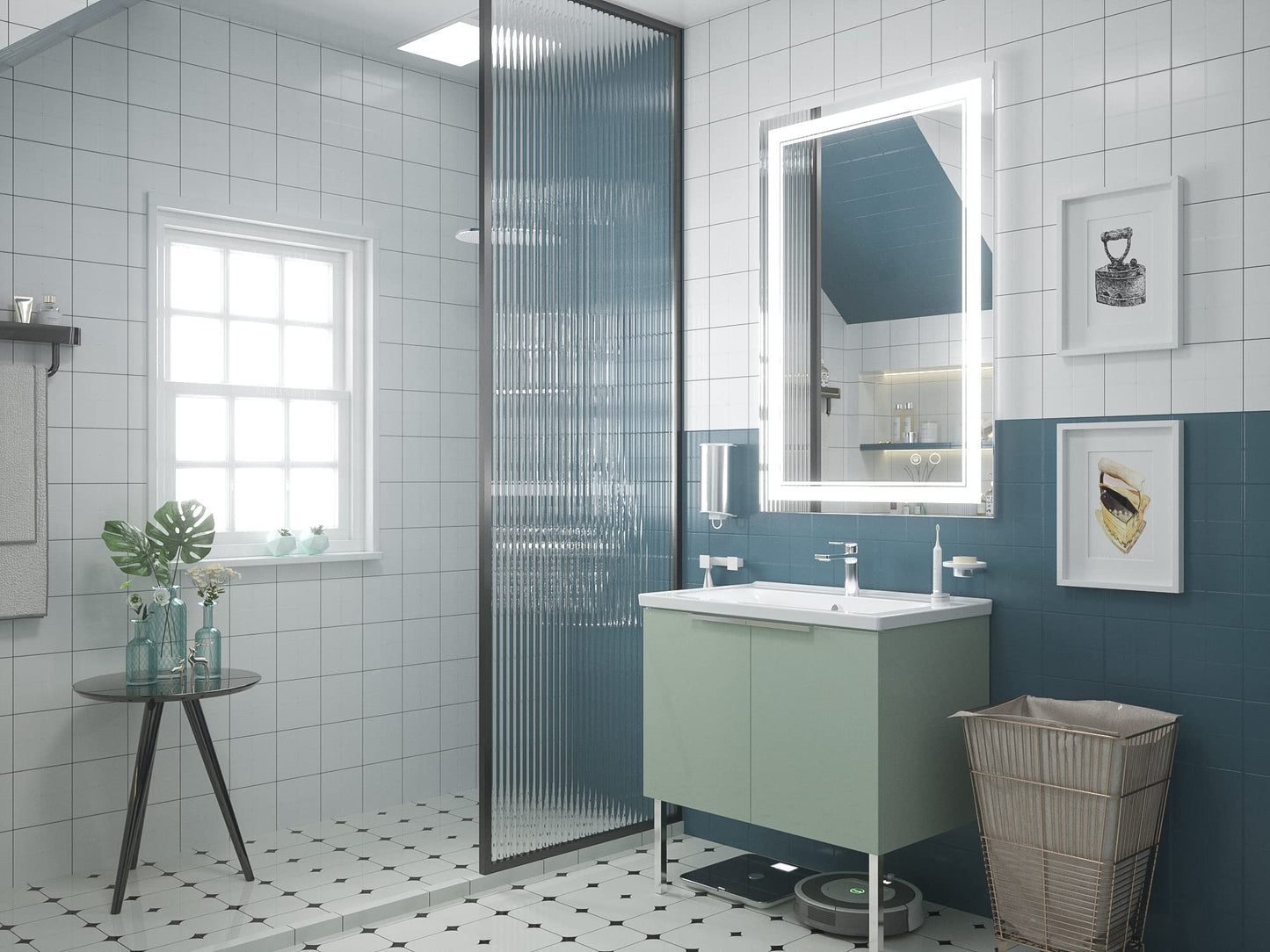 Keonjinn LED Bathroom Mirror 55 x 30 Inch Large Bathroom Mirror with Front Lights Lighted Vanity Mirror Wall Mounted Makeup Mirror Anti-Fog Dimmable Tempered Glass (Horizontal/Vertical)