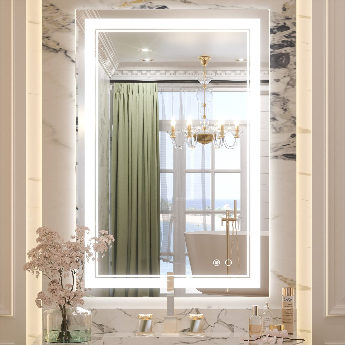 Keonjinn LED Bathroom Mirror 55 x 30 Inch Large Bathroom Mirror with Front Lights Lighted Vanity Mirror Wall Mounted Makeup Mirror Anti-Fog Dimmable Tempered Glass (Horizontal/Vertical)