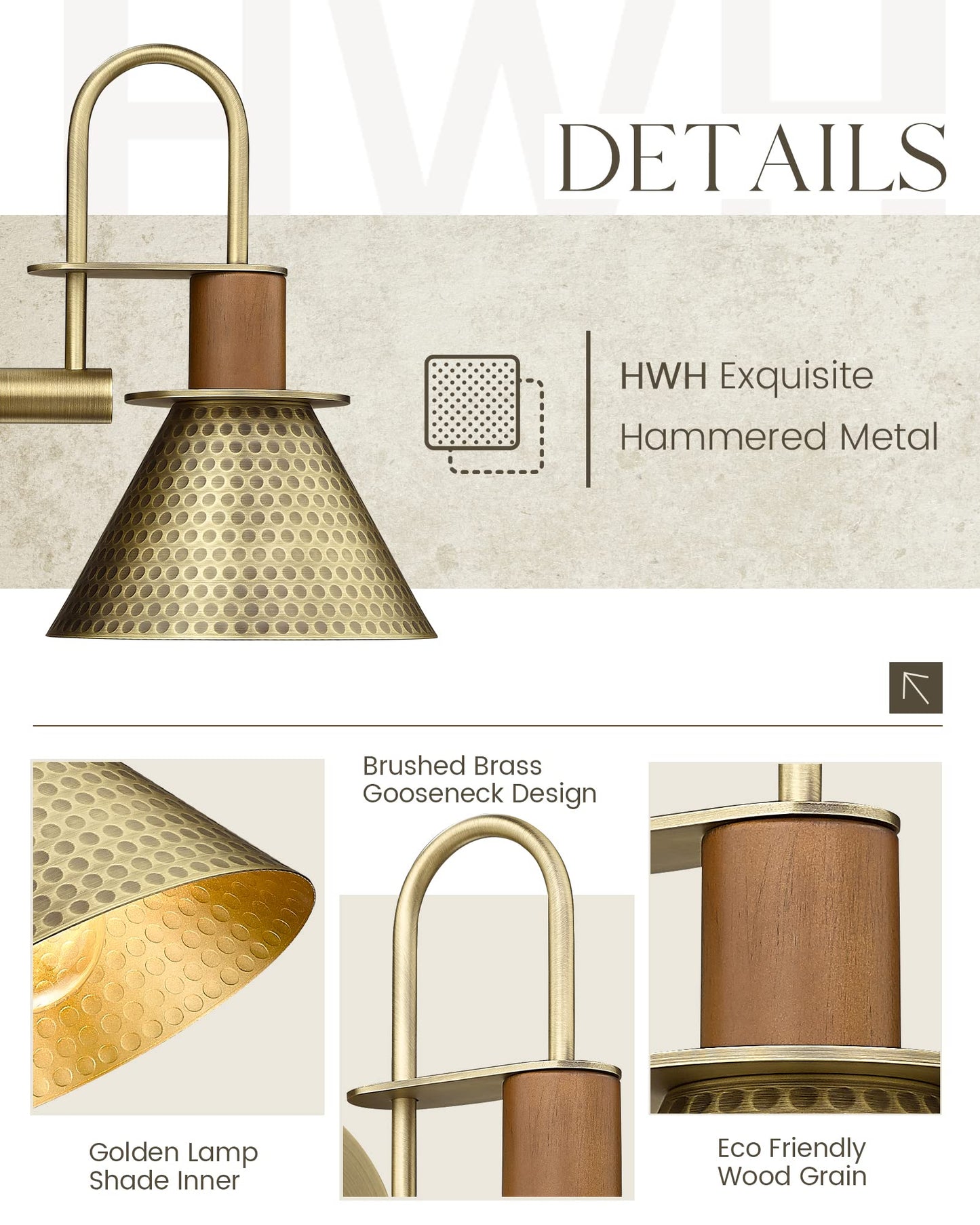 Modern Wall Sconces Set of Two, HWH Industrial Sconce Wall Lighting Indoor Wall Lamp, Gooseneck 1-Light Barn Vanity Light, Hammered Metal Shade, Black and Gold Finish, 5HZG74B-2 BK+BG