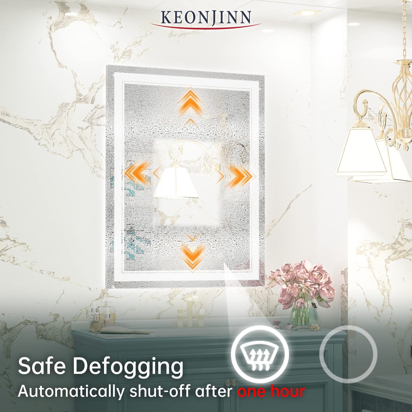 Keonjinn LED Bathroom Mirror 55 x 30 Inch Large Bathroom Mirror with Front Lights Lighted Vanity Mirror Wall Mounted Makeup Mirror Anti-Fog Dimmable Tempered Glass (Horizontal/Vertical)