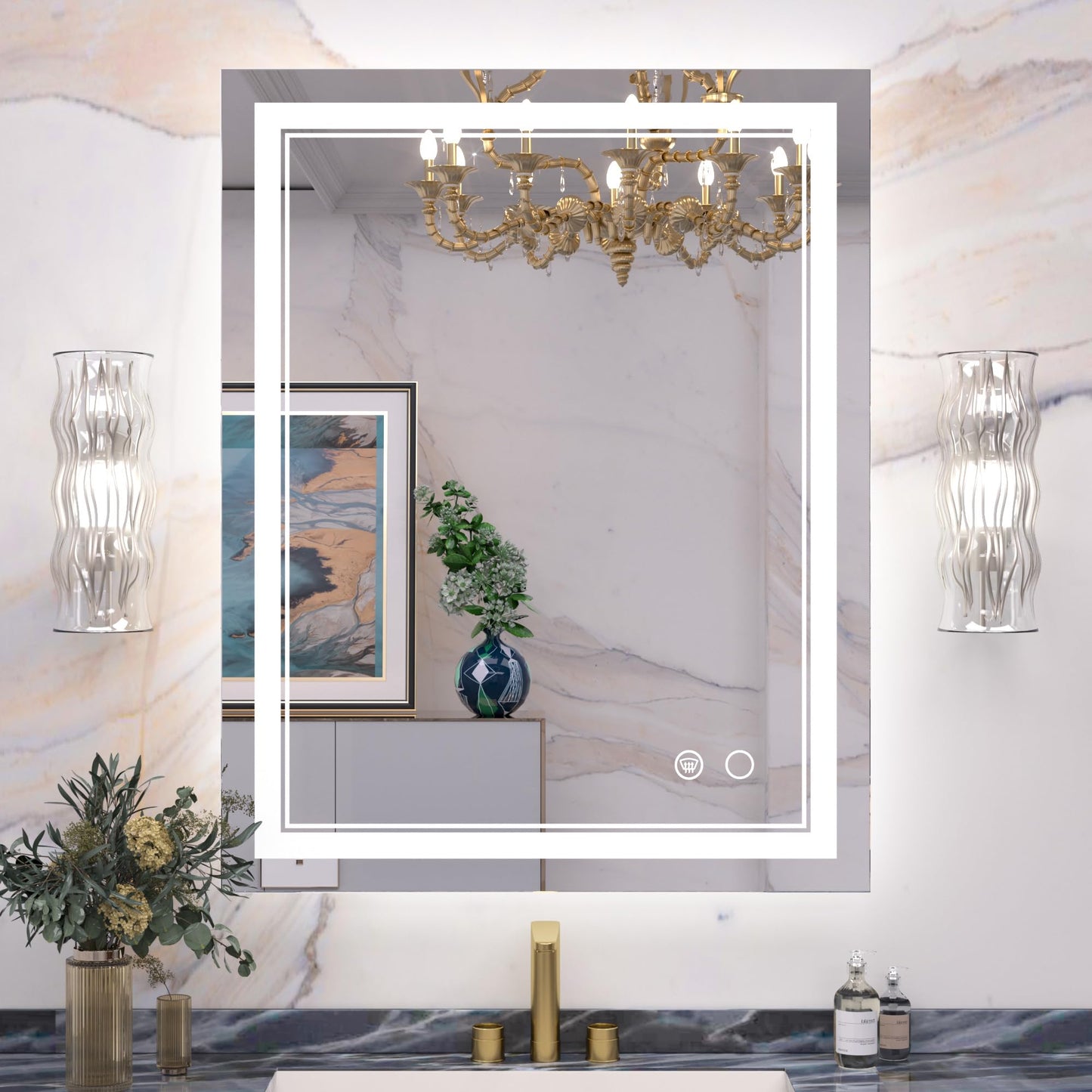 Keonjinn LED Bathroom Mirror 55 x 30 Inch Large Bathroom Mirror with Front Lights Lighted Vanity Mirror Wall Mounted Makeup Mirror Anti-Fog Dimmable Tempered Glass (Horizontal/Vertical)
