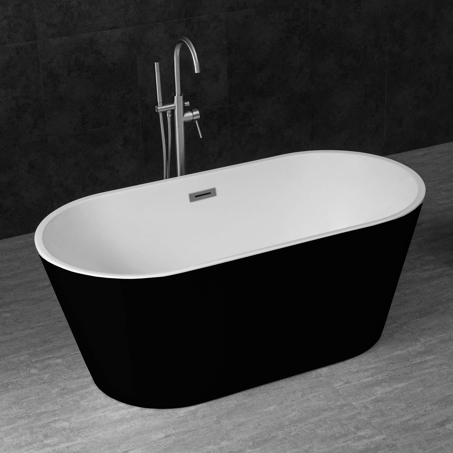 WOODBRIDGE 59" Acrylic Freestanding Bathtub Contemporary Soaking White Tub with Brushed Nickel Overflow and Drain,B0014 -B/N-Drain &O
