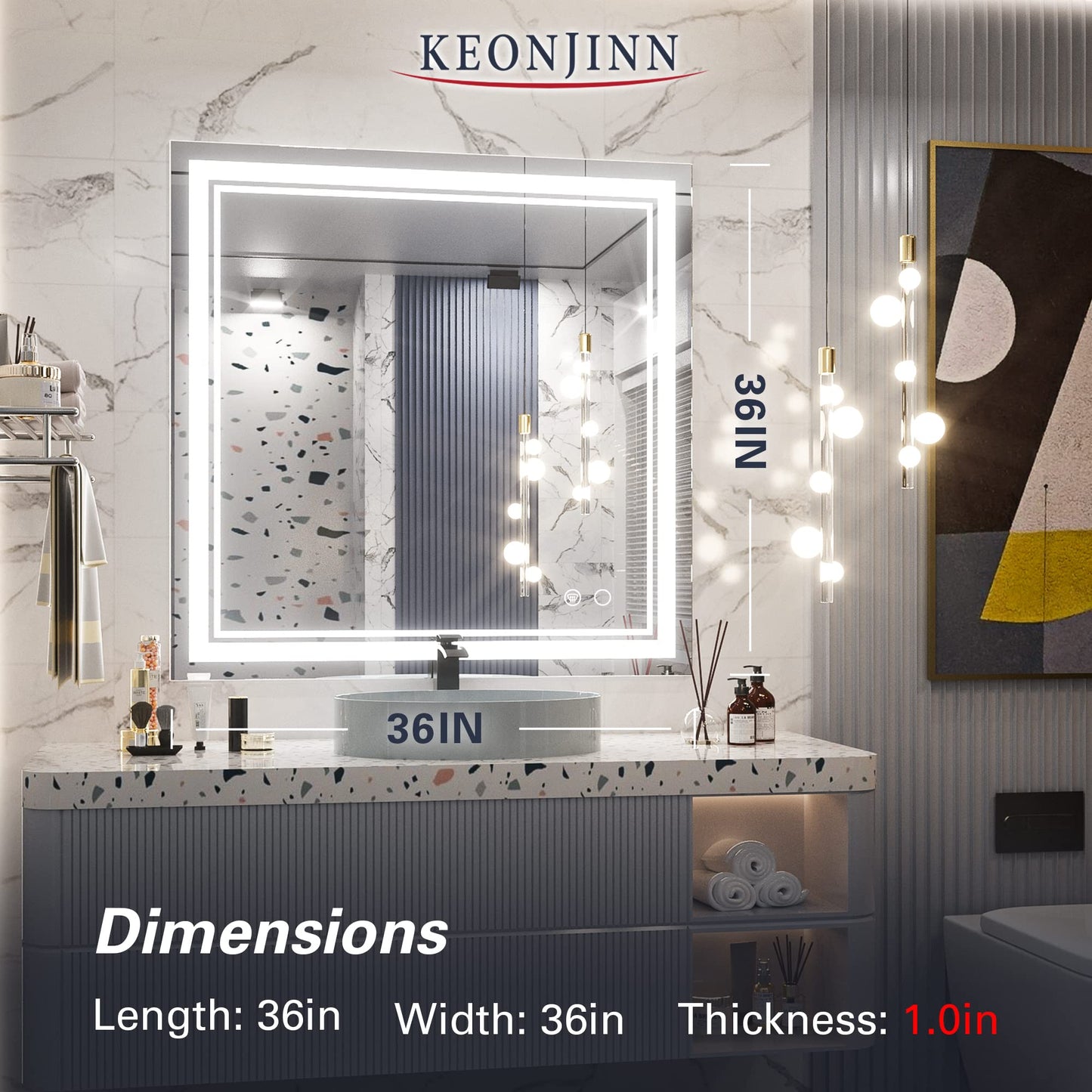Keonjinn LED Bathroom Mirror 55 x 30 Inch Large Bathroom Mirror with Front Lights Lighted Vanity Mirror Wall Mounted Makeup Mirror Anti-Fog Dimmable Tempered Glass (Horizontal/Vertical)