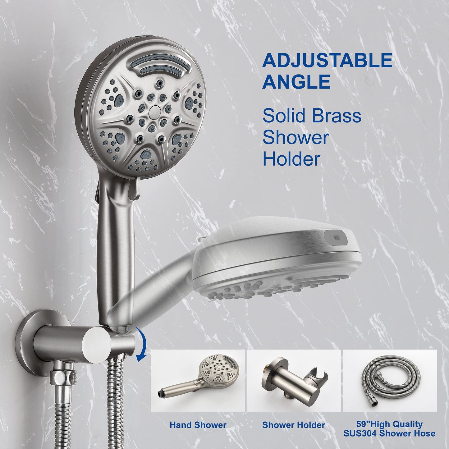 SHAMANDA Shower System with Waterfall Tub Spout and Handheld Shower Head, 12" Rain Shower Faucet Sets Complete with Shower Round-in Valve and Trim Wall Mount, Brushed Gold, L101-3
