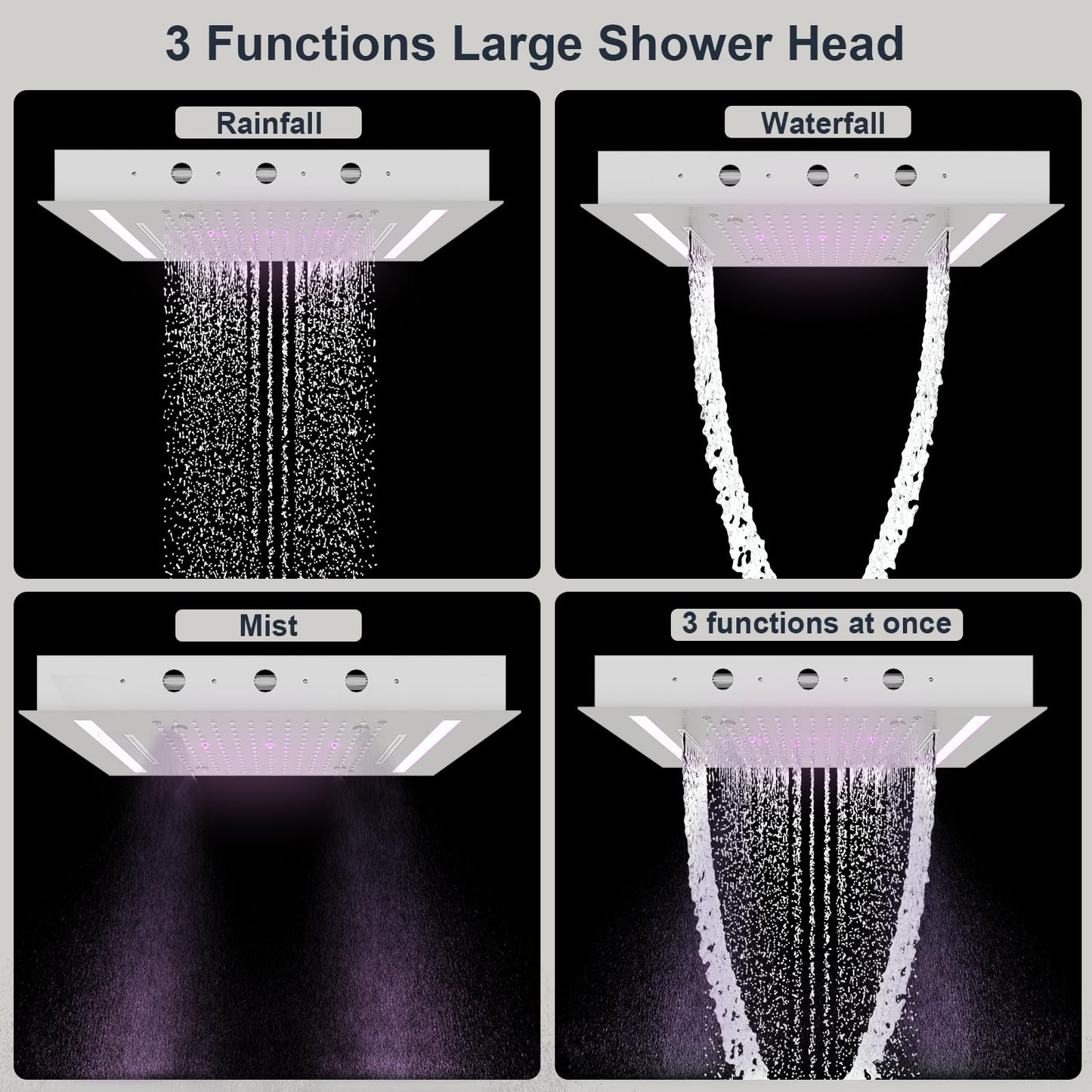 HOMEDEC 14x20inch Shower Head with 3 Functions Rainfall Waterfall Mist, High-Pressure Rainfall Spray Waterfall Shower Water Filter, Brushed Gold