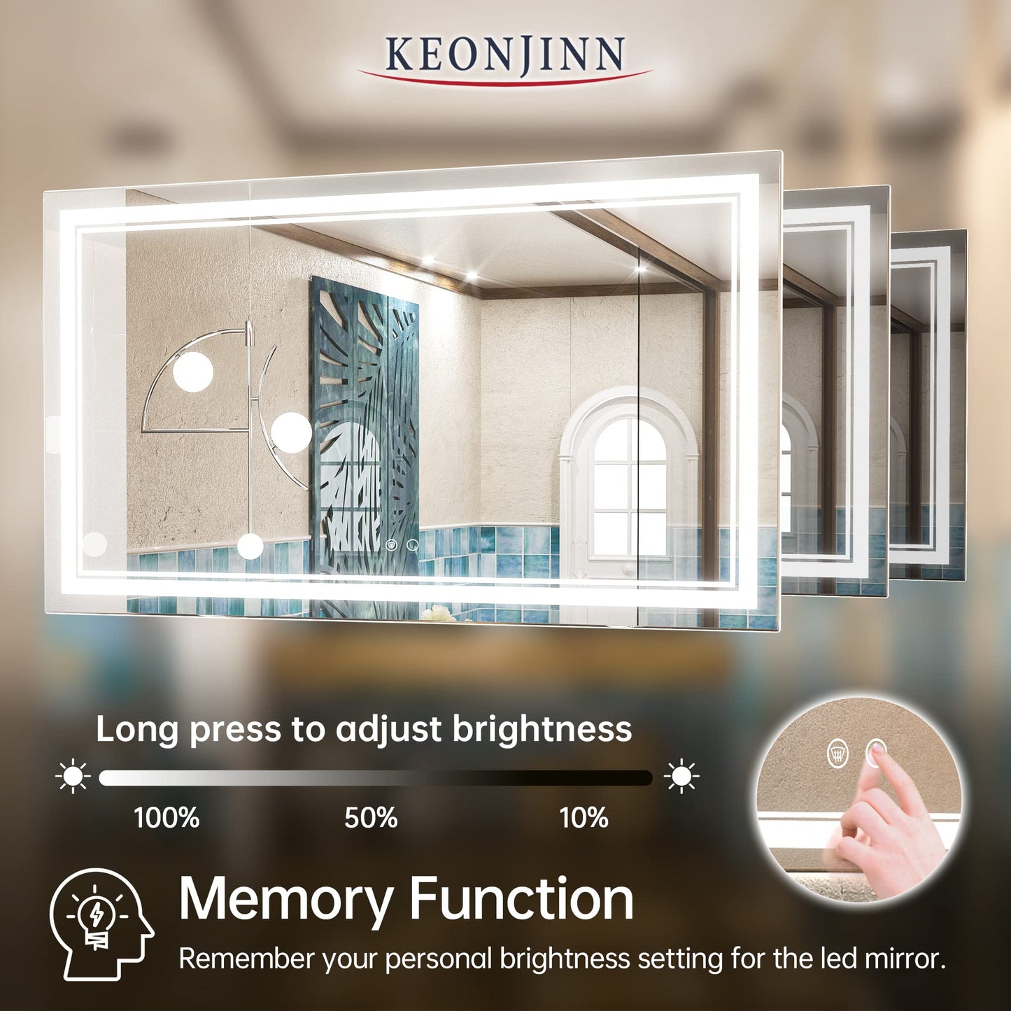 Keonjinn LED Bathroom Mirror 55 x 30 Inch Large Bathroom Mirror with Front Lights Lighted Vanity Mirror Wall Mounted Makeup Mirror Anti-Fog Dimmable Tempered Glass (Horizontal/Vertical)