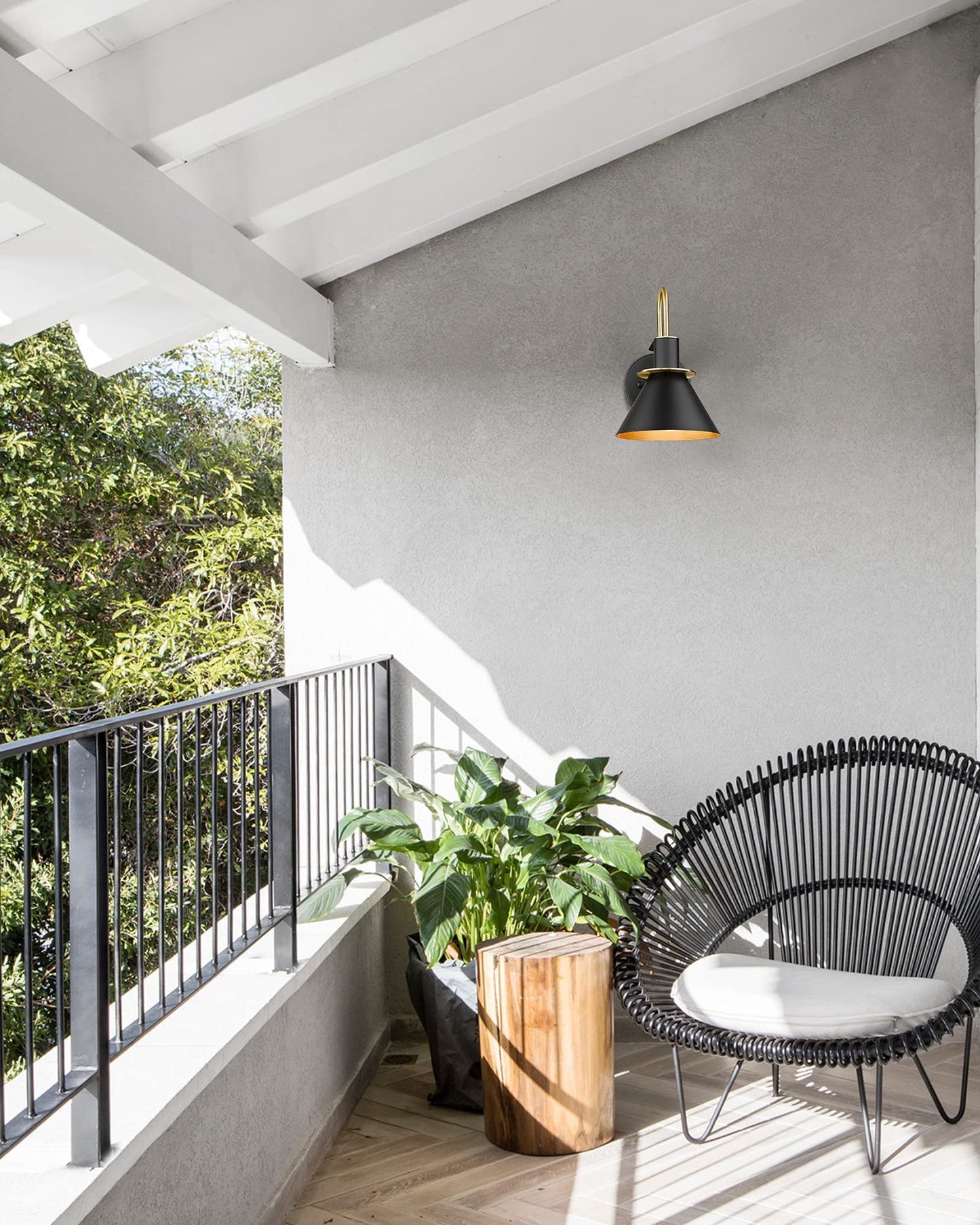 Modern Wall Sconces Set of Two, HWH Industrial Sconce Wall Lighting Indoor Wall Lamp, Gooseneck 1-Light Barn Vanity Light, Hammered Metal Shade, Black and Gold Finish, 5HZG74B-2 BK+BG