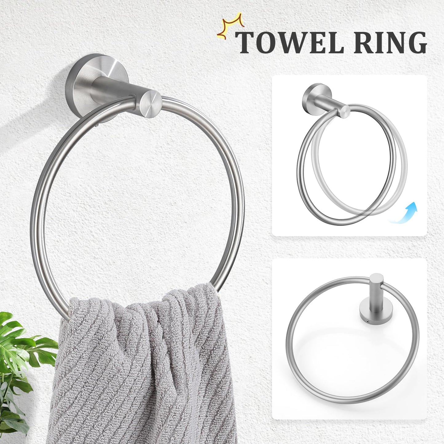 TURS Brushed Gold 5 Piece Bathroom Hardware Set, SUS304 Stainless Steel 24 Inch Bath Towel Bar Set, Round Bathroom Accessories Kit Wall Mounted