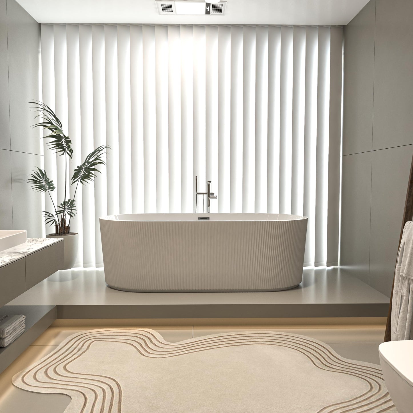 LOVMOR 67" Acrylic Freestanding Soaking Bathtub Soaking Bath Tub with Brushed Nickel Overflow and Pop Up Drain for Bathroom, Double Slipper Tub, Whit
