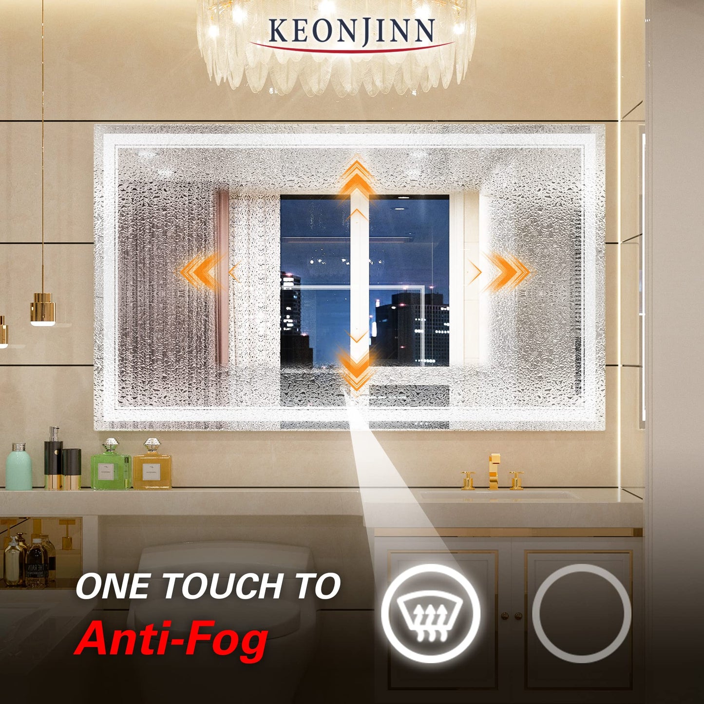 Keonjinn LED Bathroom Mirror 55 x 30 Inch Large Bathroom Mirror with Front Lights Lighted Vanity Mirror Wall Mounted Makeup Mirror Anti-Fog Dimmable Tempered Glass (Horizontal/Vertical)
