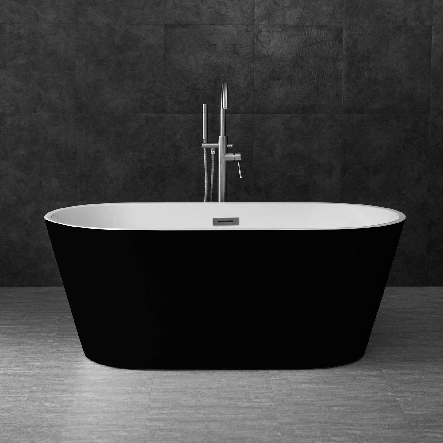 WOODBRIDGE 59" Acrylic Freestanding Bathtub Contemporary Soaking White Tub with Brushed Nickel Overflow and Drain,B0014 -B/N-Drain &O