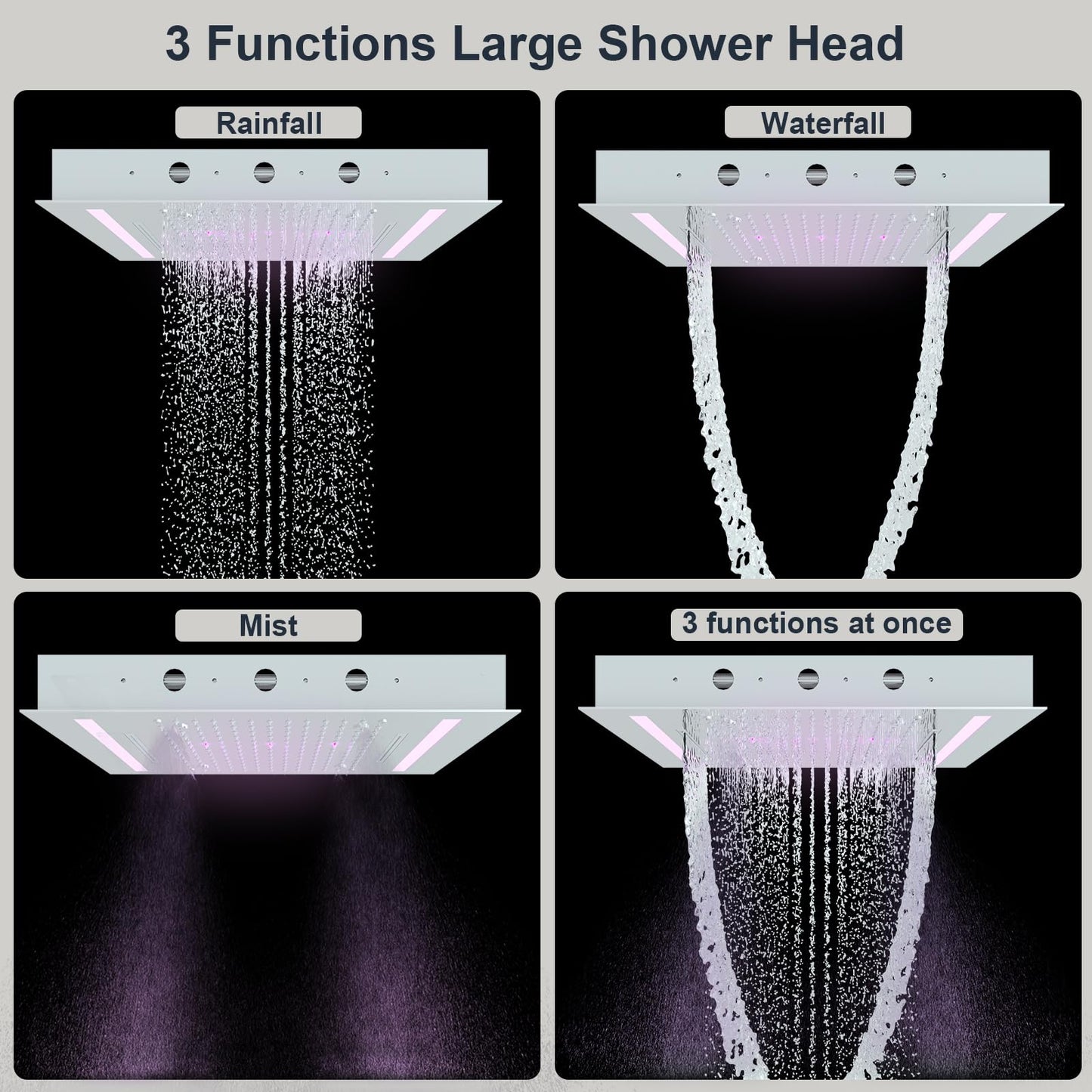 HOMEDEC 14x20inch Shower Head with 3 Functions Rainfall Waterfall Mist, High-Pressure Rainfall Spray Waterfall Shower Water Filter, Brushed Gold