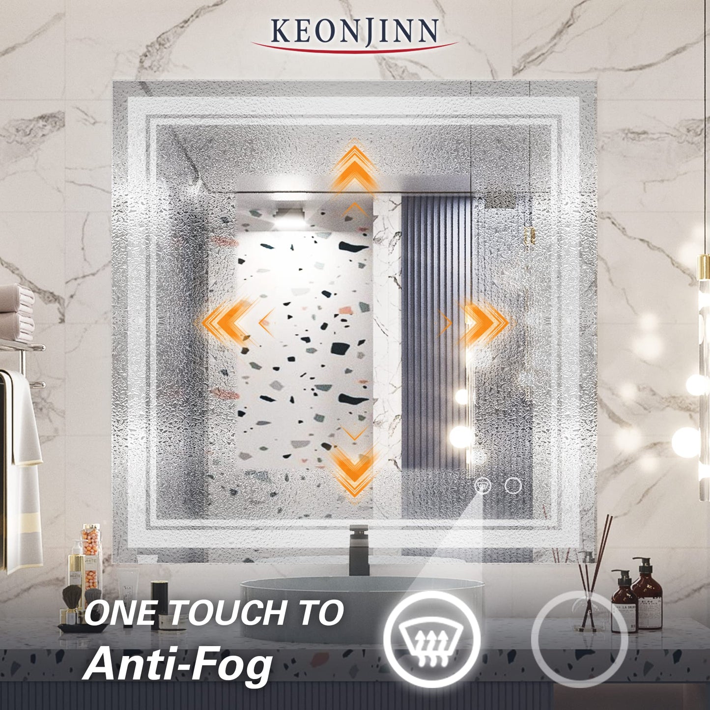 Keonjinn LED Bathroom Mirror 55 x 30 Inch Large Bathroom Mirror with Front Lights Lighted Vanity Mirror Wall Mounted Makeup Mirror Anti-Fog Dimmable Tempered Glass (Horizontal/Vertical)