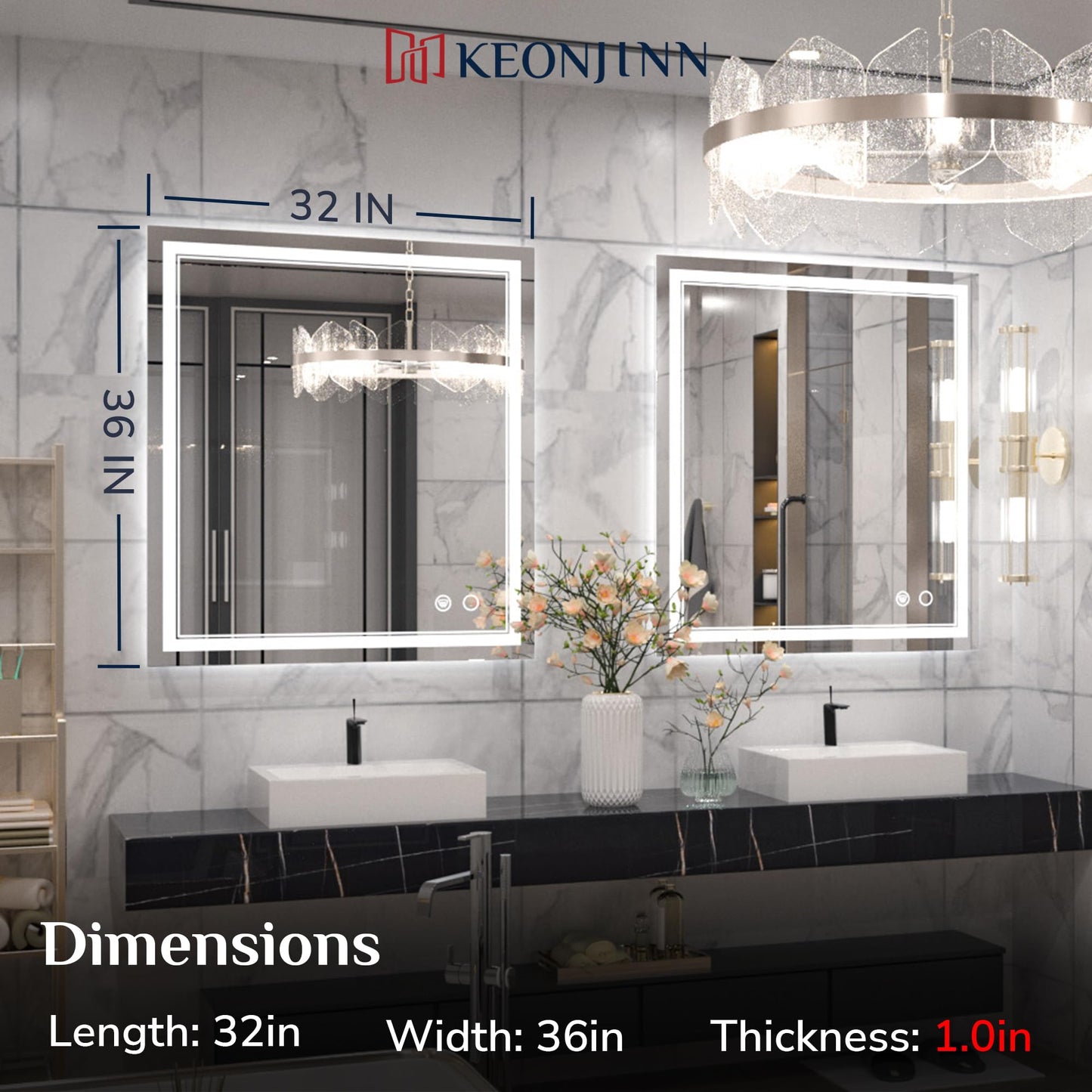 Keonjinn LED Bathroom Mirror 55 x 30 Inch Large Bathroom Mirror with Front Lights Lighted Vanity Mirror Wall Mounted Makeup Mirror Anti-Fog Dimmable Tempered Glass (Horizontal/Vertical)