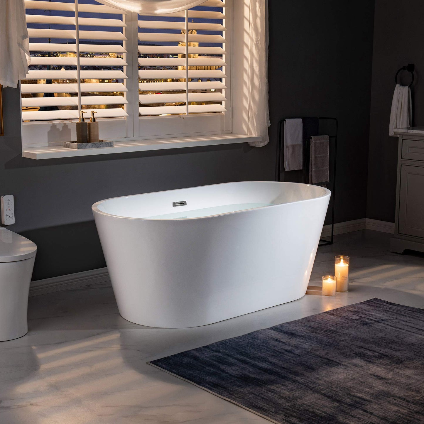 WOODBRIDGE 59" Acrylic Freestanding Bathtub Contemporary Soaking White Tub with Brushed Nickel Overflow and Drain,B0014 -B/N-Drain &O