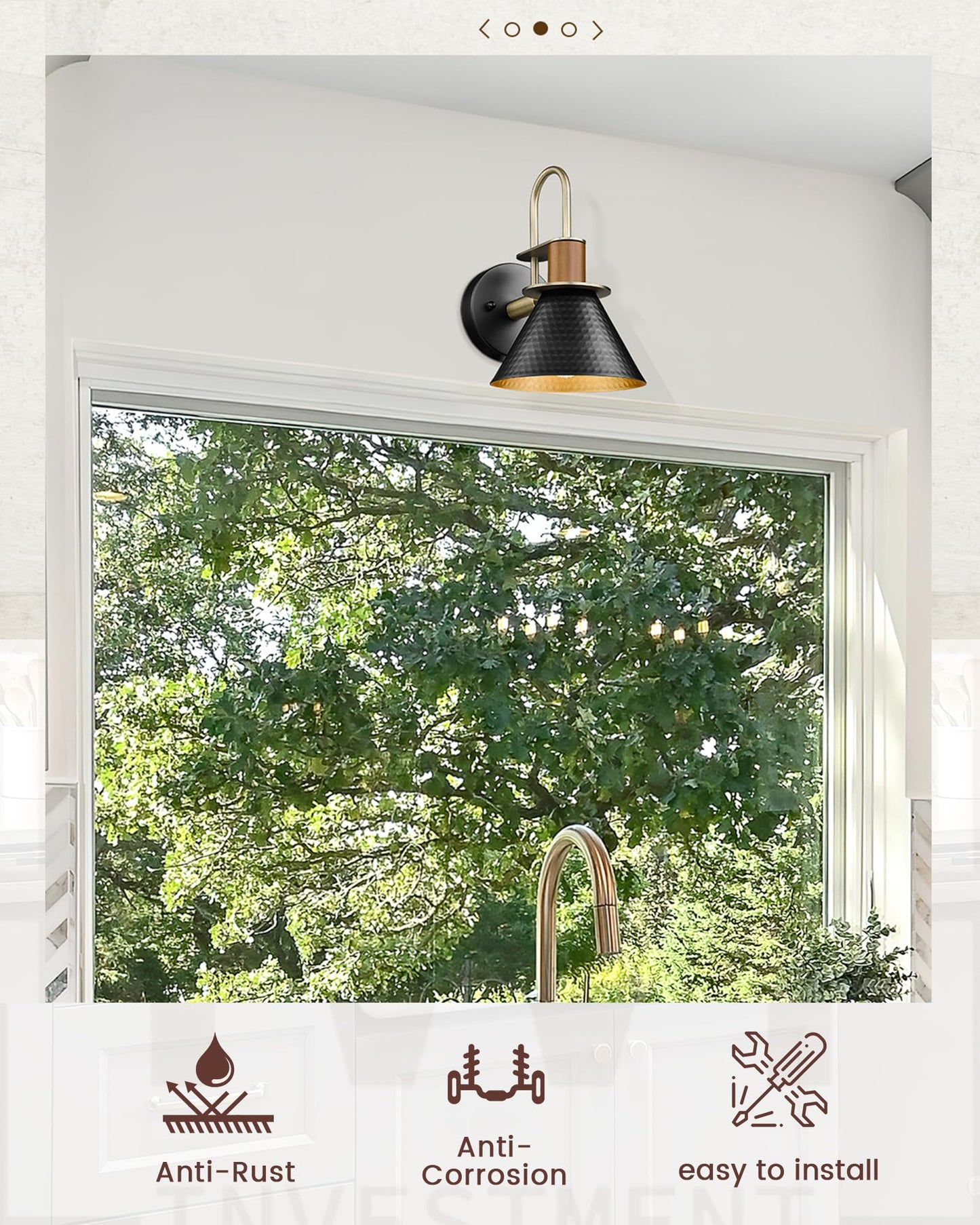 Modern Wall Sconces Set of Two, HWH Industrial Sconce Wall Lighting Indoor Wall Lamp, Gooseneck 1-Light Barn Vanity Light, Hammered Metal Shade, Black and Gold Finish, 5HZG74B-2 BK+BG