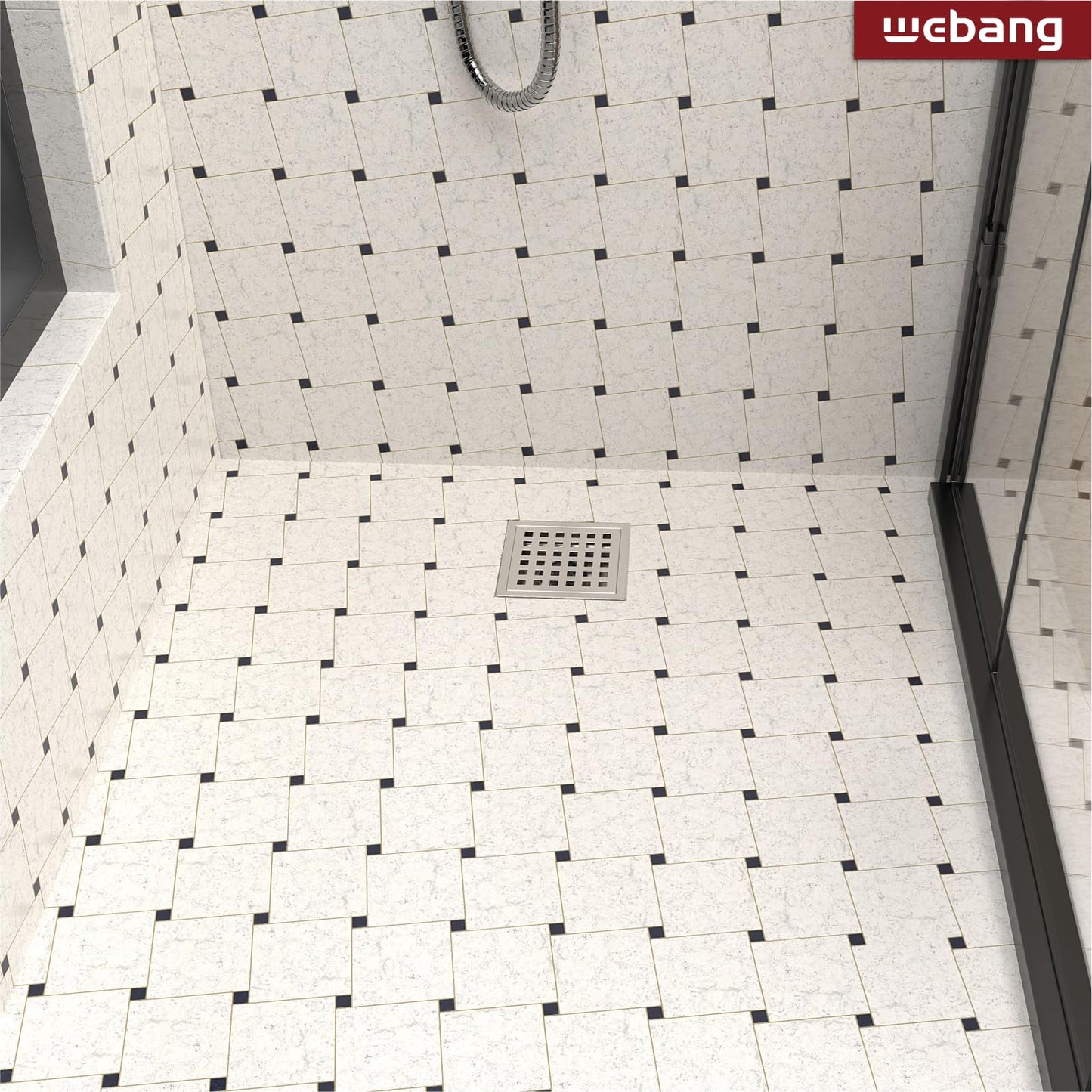 6 Inch Square Shower Floor Drain with Flange,Quadrato Pattern Grate Removable,Food-grade SUS 304 Stainless Steel,WATERMARK&CUPC Certified, Brushed Gold