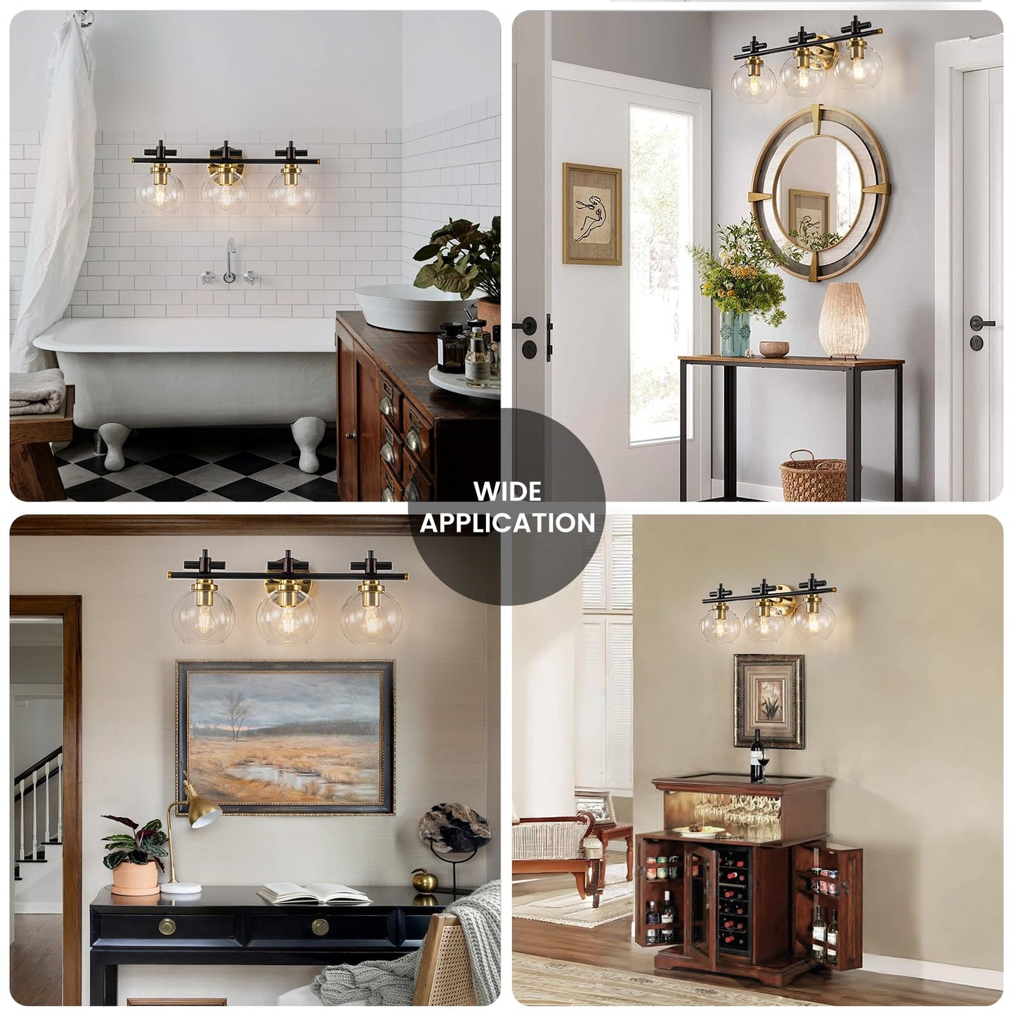 Bathroom Vanity Light, 3-Lights Vanity Lights for Bathroom, Bathroom Light Fixtures Over Mirror with Amber Glass Shade, 23 inch Modern Vanity Light (Amber Glass, 3 Lights)