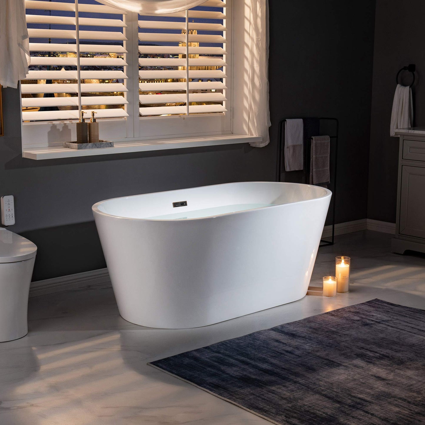 WOODBRIDGE 59" Acrylic Freestanding Bathtub Contemporary Soaking White Tub with Brushed Nickel Overflow and Drain,B0014 -B/N-Drain &O