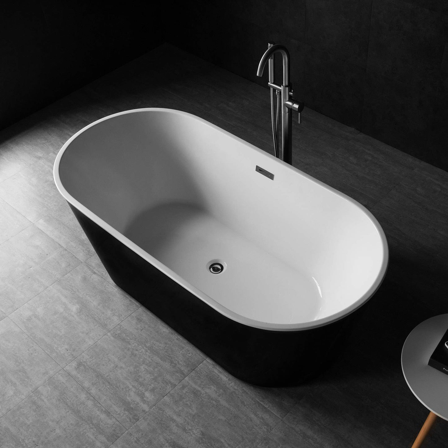 WOODBRIDGE 59" Acrylic Freestanding Bathtub Contemporary Soaking White Tub with Brushed Nickel Overflow and Drain,B0014 -B/N-Drain &O