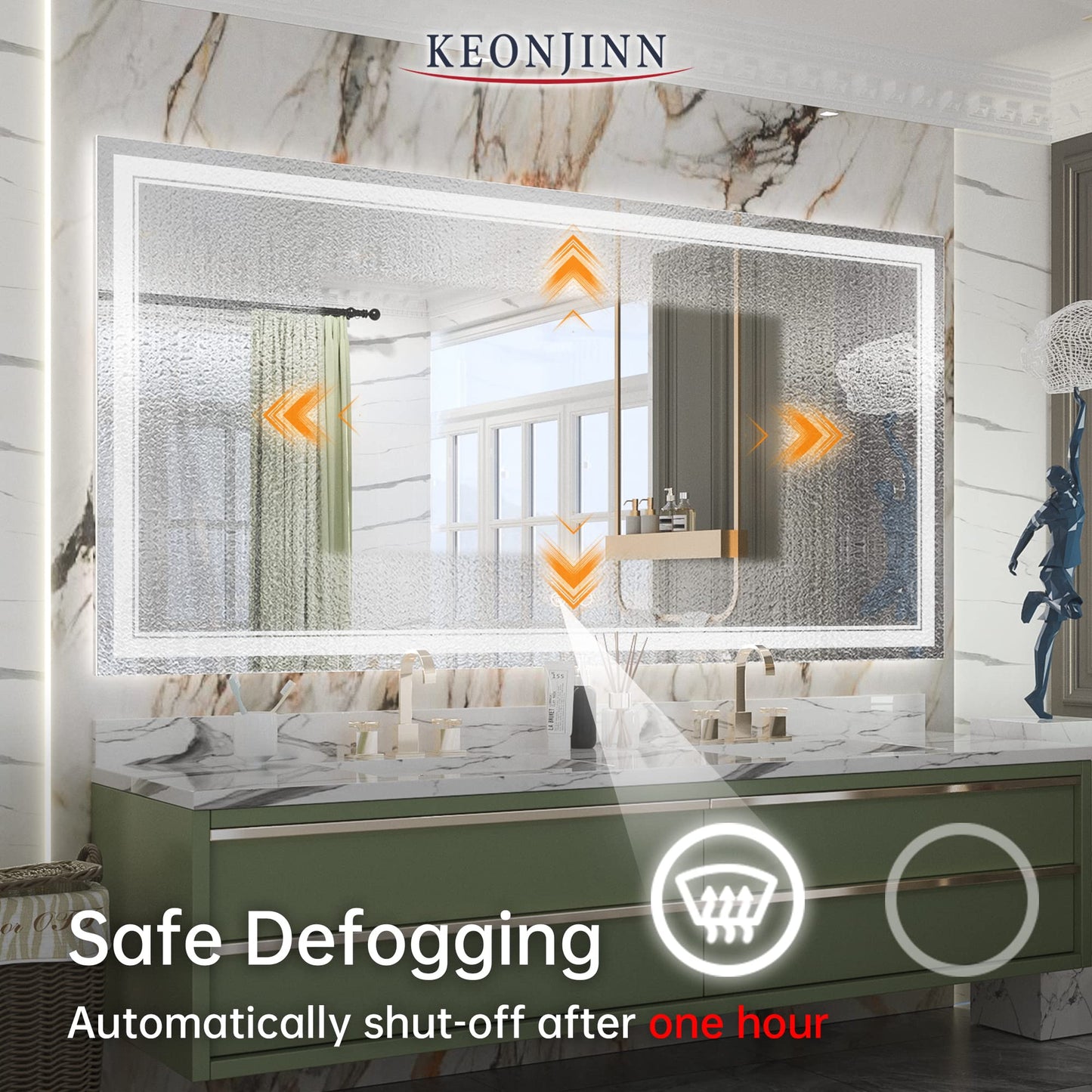 Keonjinn LED Bathroom Mirror 55 x 30 Inch Large Bathroom Mirror with Front Lights Lighted Vanity Mirror Wall Mounted Makeup Mirror Anti-Fog Dimmable Tempered Glass (Horizontal/Vertical)