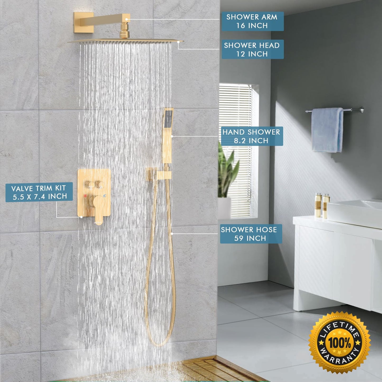 Matte Black Shower System, Shower Faucet Set with 3 Way Pressure Balance Valve and Trim Kit All Metal 10 Inch Rainfall Shower Head System Wall Mounted Can Use All Faucets At Same Time