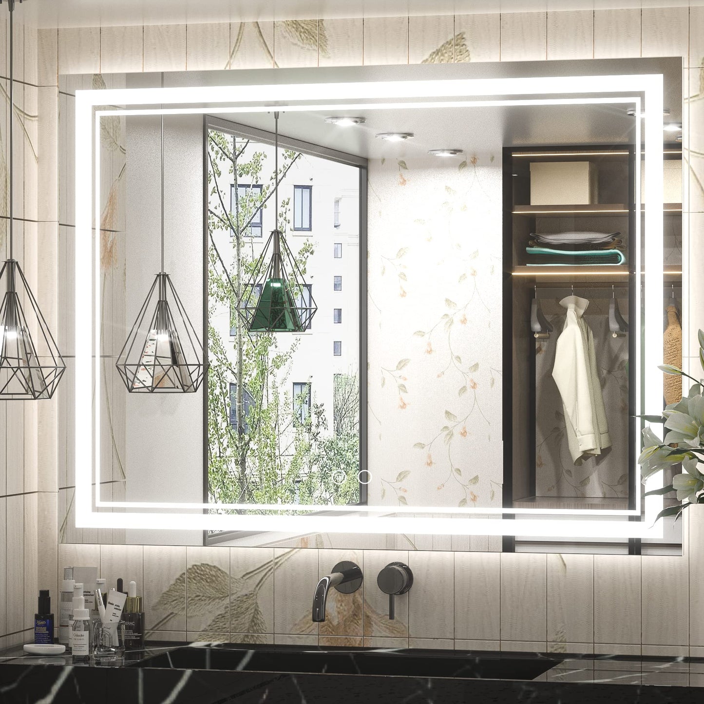 Keonjinn LED Bathroom Mirror 55 x 30 Inch Large Bathroom Mirror with Front Lights Lighted Vanity Mirror Wall Mounted Makeup Mirror Anti-Fog Dimmable Tempered Glass (Horizontal/Vertical)