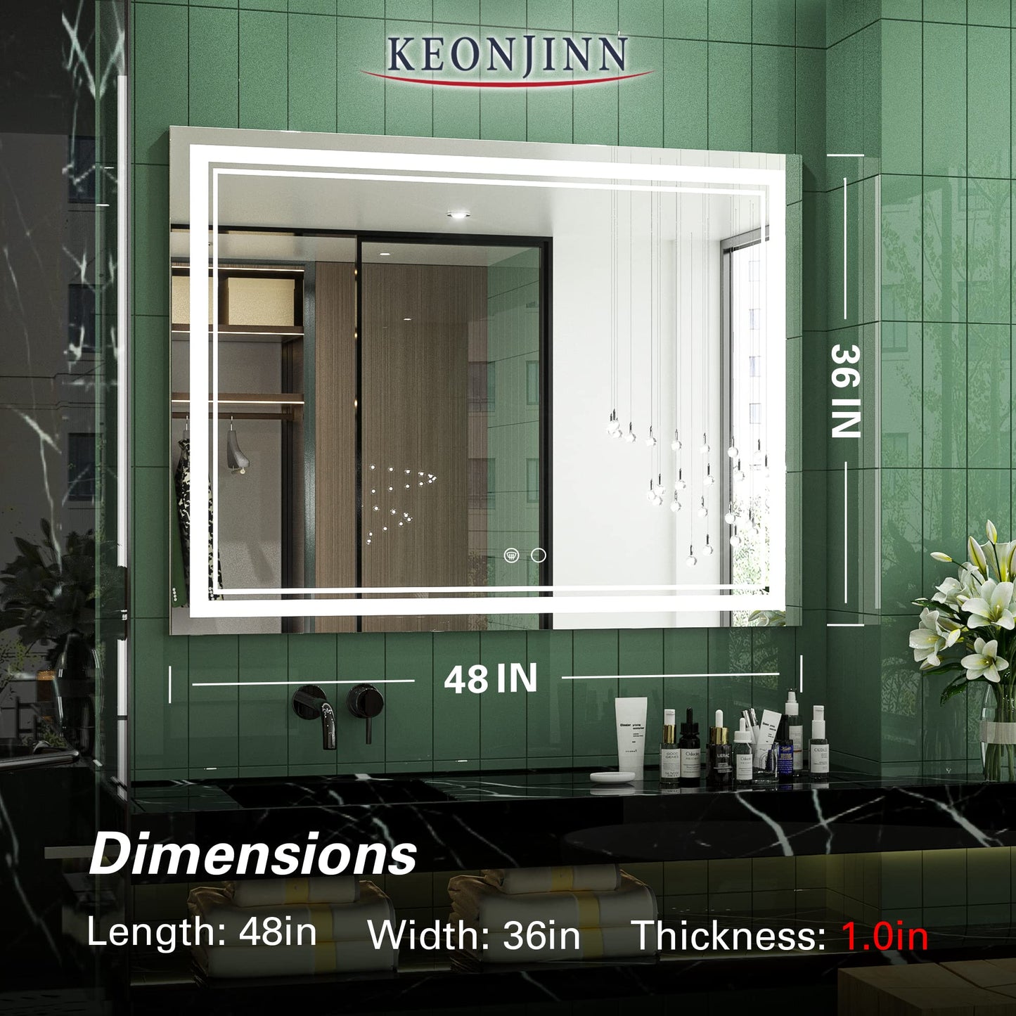 Keonjinn LED Bathroom Mirror 55 x 30 Inch Large Bathroom Mirror with Front Lights Lighted Vanity Mirror Wall Mounted Makeup Mirror Anti-Fog Dimmable Tempered Glass (Horizontal/Vertical)