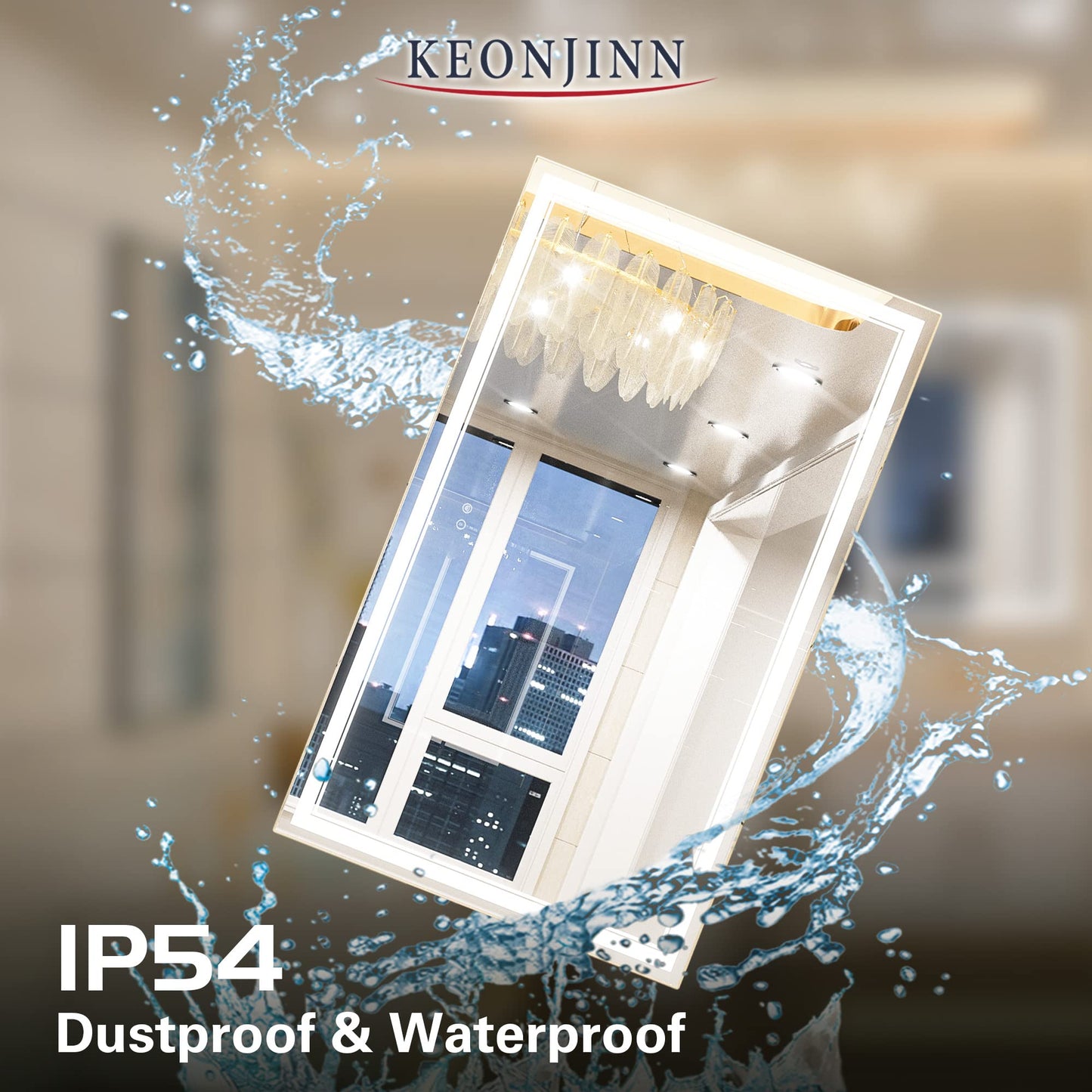 Keonjinn LED Bathroom Mirror 55 x 30 Inch Large Bathroom Mirror with Front Lights Lighted Vanity Mirror Wall Mounted Makeup Mirror Anti-Fog Dimmable Tempered Glass (Horizontal/Vertical)