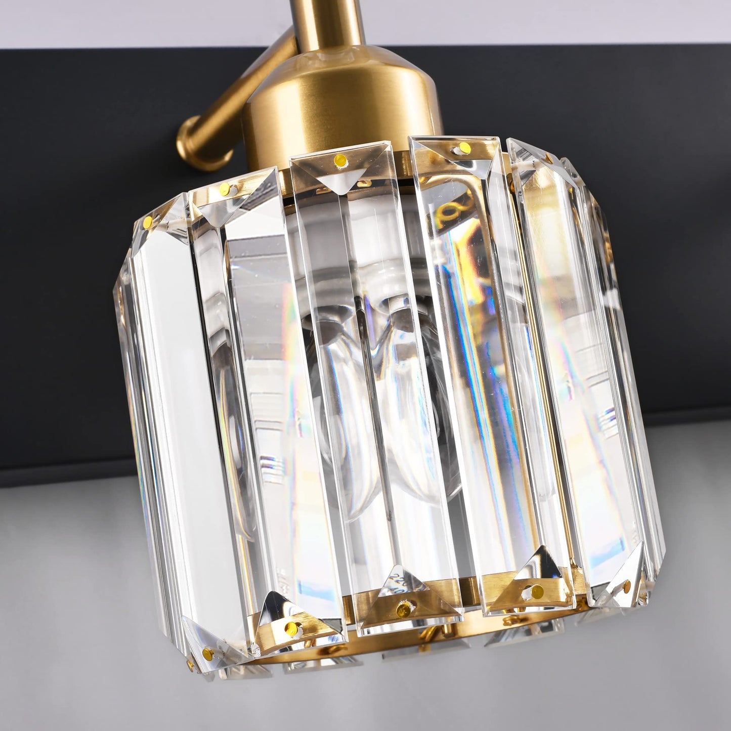 PRESDE Black Gold Crystal Bathroom Vanity Lights Fixtures Over Mirror Modern 3 Light Bath Wall Lighting