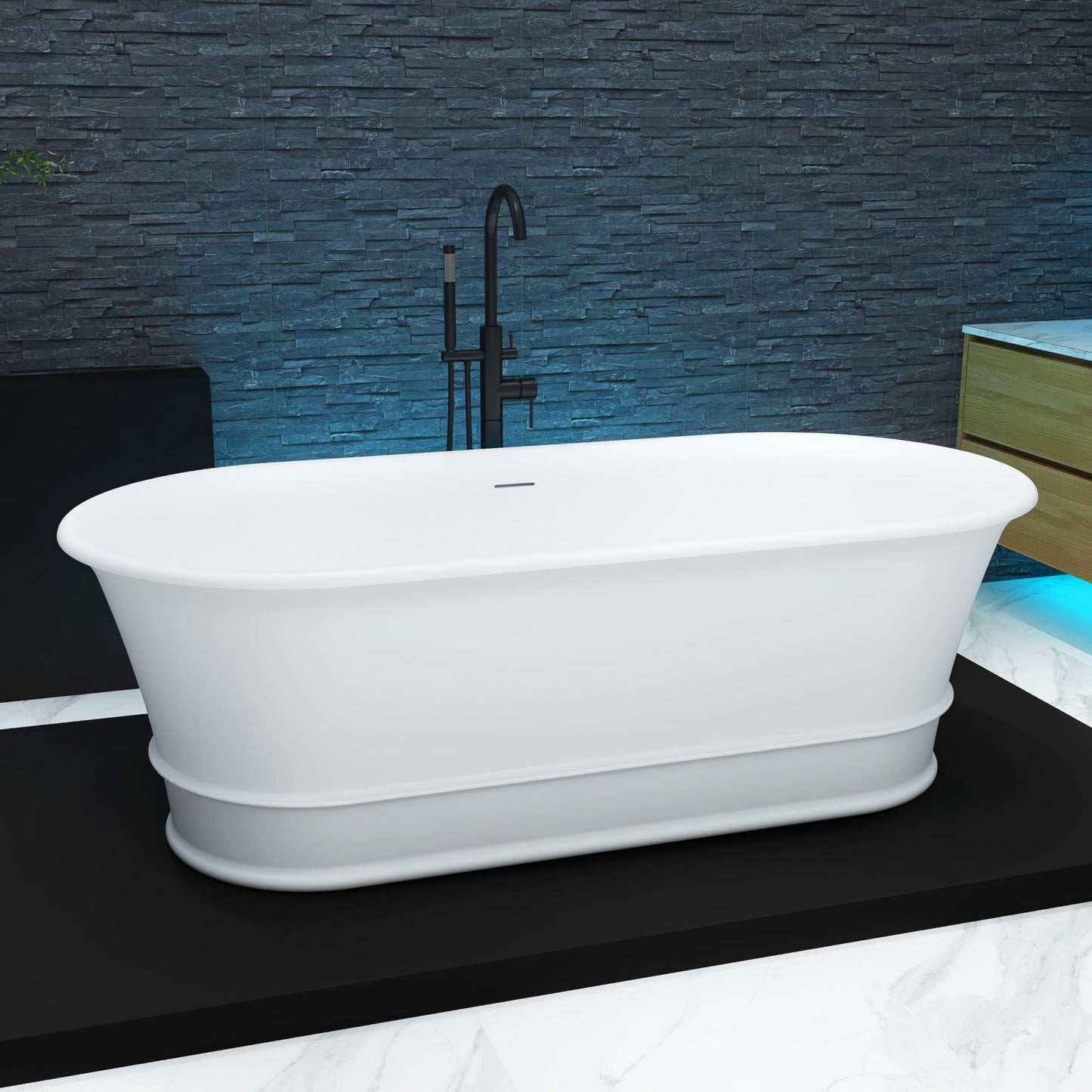 51'' Japanese Soaking Tub Freestanding Bathtub Resin Stone Bathtubs Deep soaking Tub with Overflow and Pop-up Drain - White