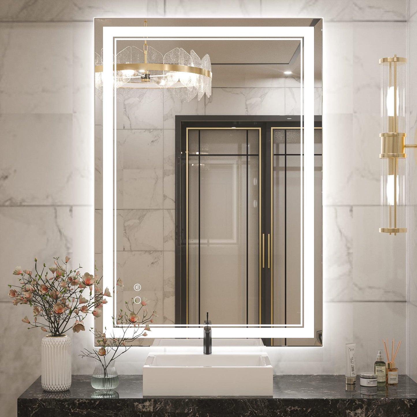 Keonjinn LED Bathroom Mirror 55 x 30 Inch Large Bathroom Mirror with Front Lights Lighted Vanity Mirror Wall Mounted Makeup Mirror Anti-Fog Dimmable Tempered Glass (Horizontal/Vertical)