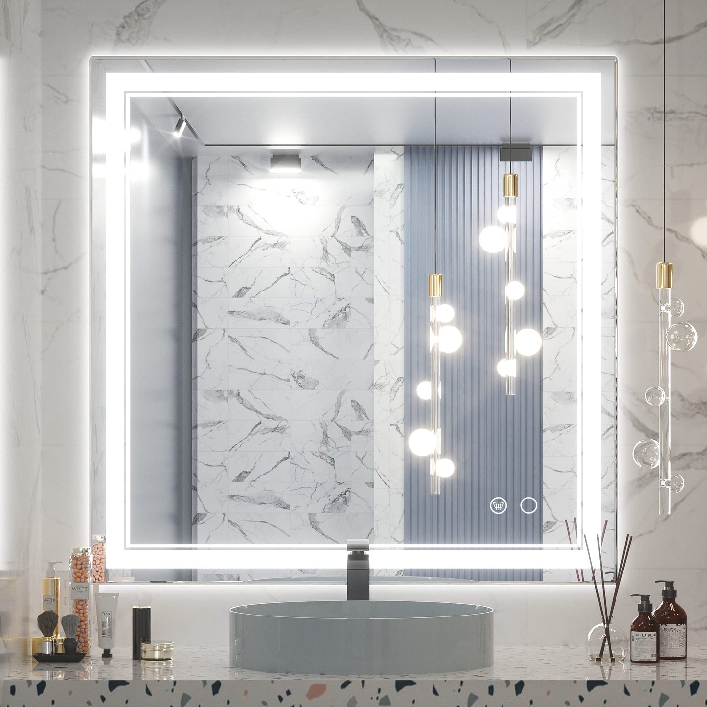 Keonjinn LED Bathroom Mirror 55 x 30 Inch Large Bathroom Mirror with Front Lights Lighted Vanity Mirror Wall Mounted Makeup Mirror Anti-Fog Dimmable Tempered Glass (Horizontal/Vertical)