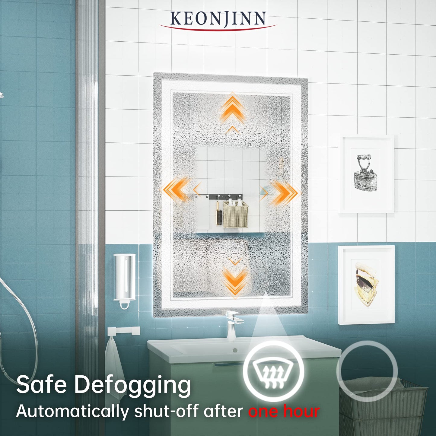 Keonjinn LED Bathroom Mirror 55 x 30 Inch Large Bathroom Mirror with Front Lights Lighted Vanity Mirror Wall Mounted Makeup Mirror Anti-Fog Dimmable Tempered Glass (Horizontal/Vertical)