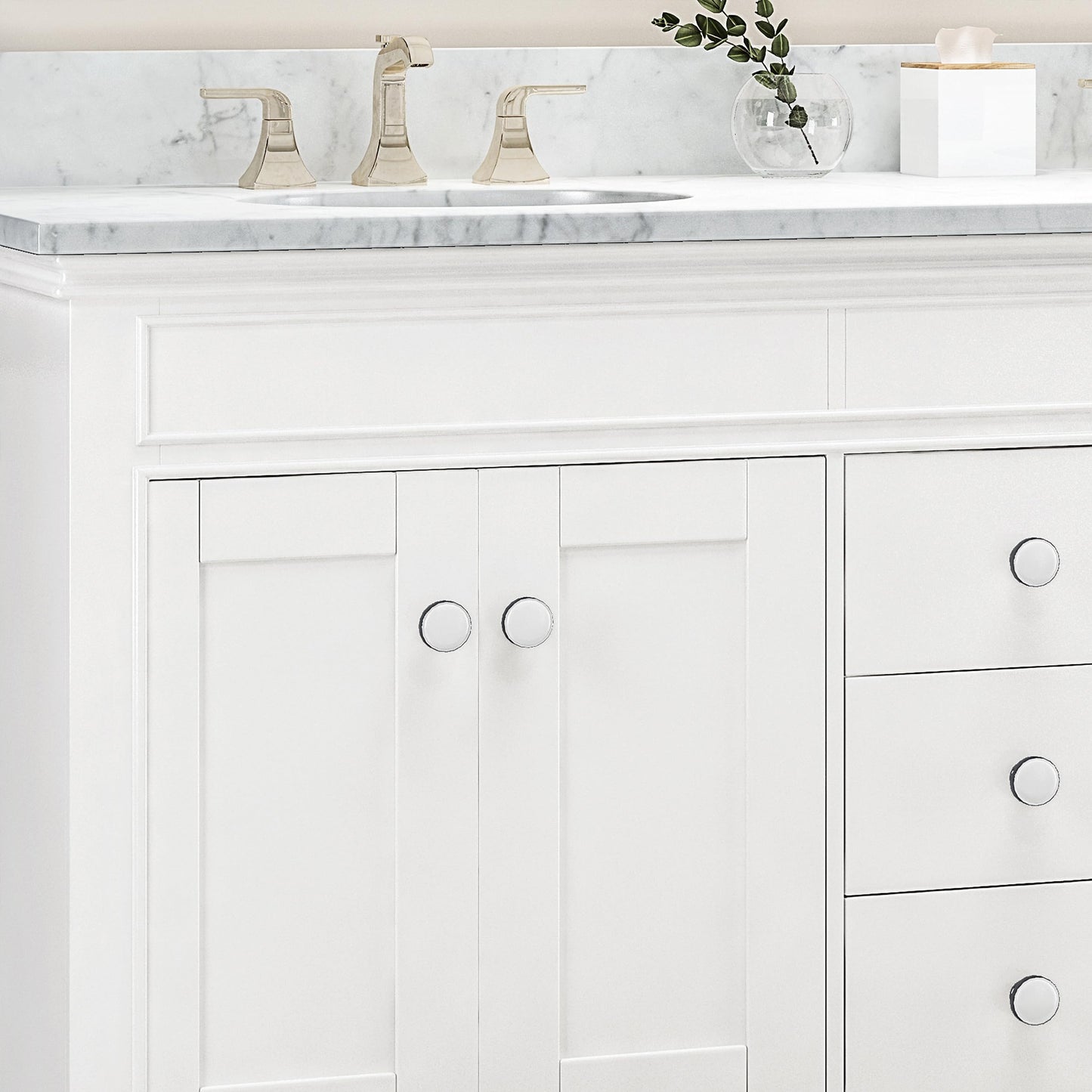 LUMISOL 72" Double Sink Bathroom Vanity with Marble Top, Solid Wood Bathroom Vanity with 3 Drawers and 4 Doors, Italian Carrara Bathroom Vanities with Double Ceramic Sink Set & Backsplash, White