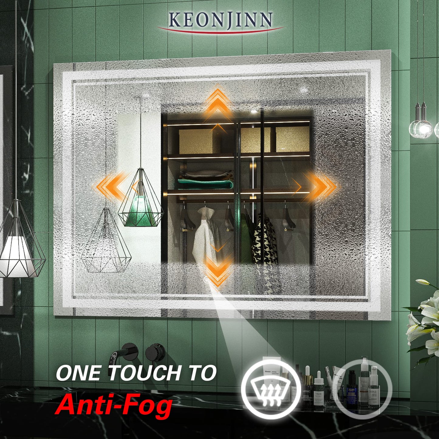 Keonjinn LED Bathroom Mirror 55 x 30 Inch Large Bathroom Mirror with Front Lights Lighted Vanity Mirror Wall Mounted Makeup Mirror Anti-Fog Dimmable Tempered Glass (Horizontal/Vertical)