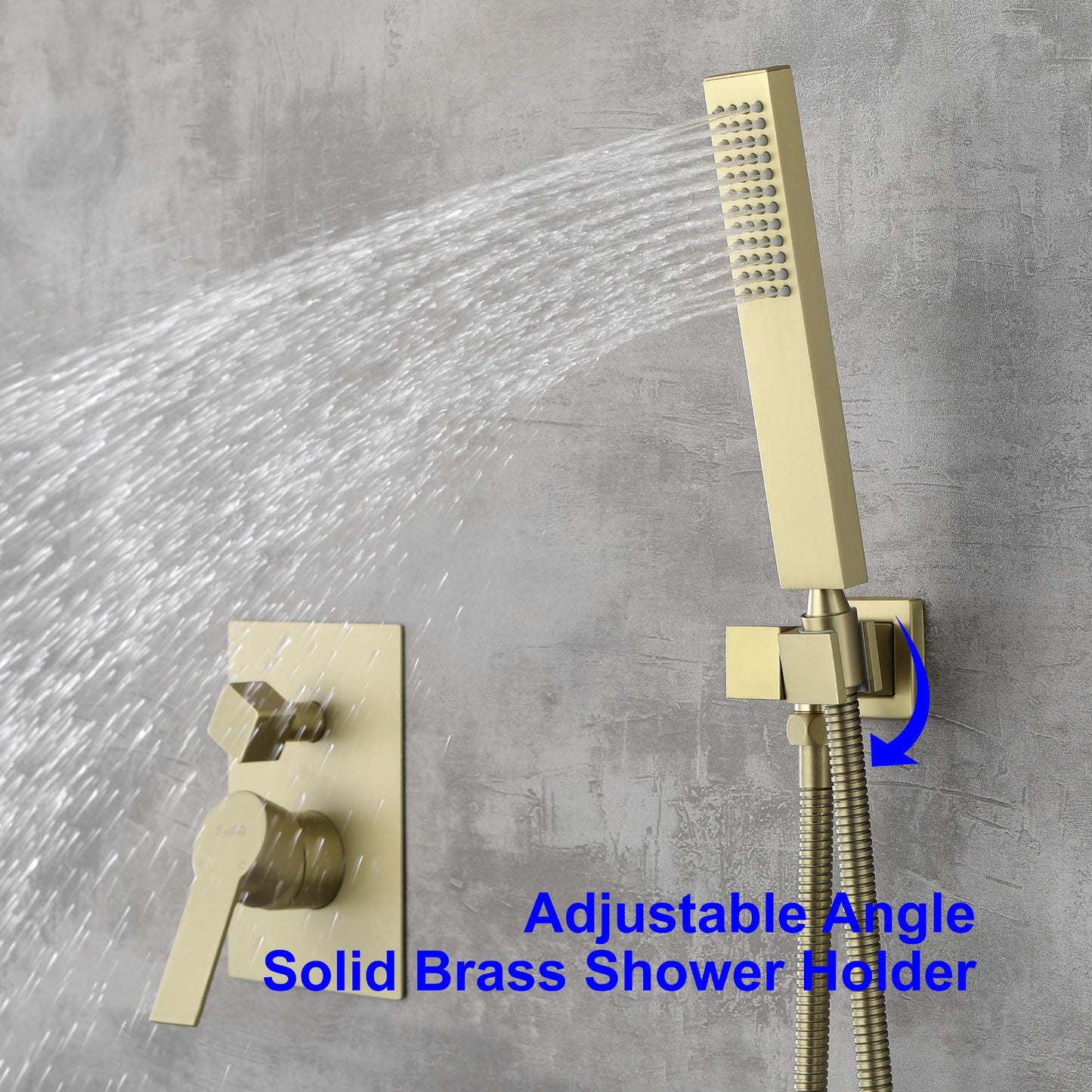 SHAMANDA Shower System with Waterfall Tub Spout and Handheld Shower Head, 12" Rain Shower Faucet Sets Complete with Shower Round-in Valve and Trim Wall Mount, Brushed Gold, L101-3