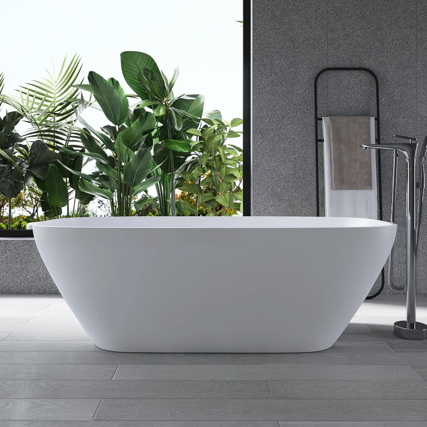 51'' Japanese Soaking Tub Freestanding Bathtub Resin Stone Bathtubs Deep soaking Tub with Overflow and Pop-up Drain - White